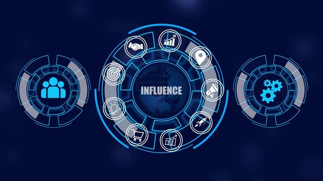 Business, technology, internet and network concept. Coach motivates to career growth. Personal development, personal and career growth "INFLUENCE, online marketing management concept