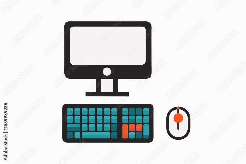 Fototapete vector illustration of a computer monitor and mouse with a keyboard perfect for technology and busin