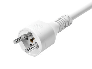 Close-up of a white European power plug and cord