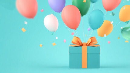 gift box with balloons and ribbon
