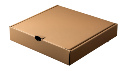 Rectangular Kraft Paper Pizza Box with Front Lock on Transparent Background for Food Packaging Mockup