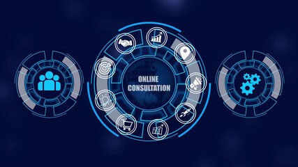 Business, technology, internet and network concept. Coach motivates to career growth. Personal development, personal and career growth "ONLINE CONSULTATION, online marketing management concept.