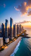 Sunrise Cityscape with Coastal Beach.