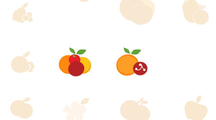 Simple, colorful, stylized illustrations of oranges, cherries, and other fruit shapes.