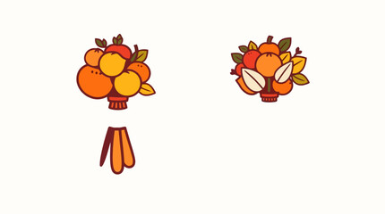 Two stylized illustrations of fruit arrangements, one with a detached vase element.