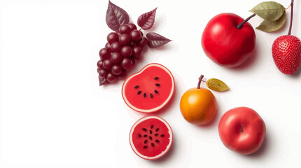 Assortment of colorful, vibrant, and fresh fruits arranged on a white surface, showcasing a healthy selection.