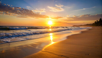 Tropical Sunset Beach Ocean Waves.