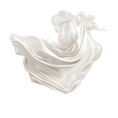 Floating elegant white fabric, Elegant white fabric floats gracefully in the air, isolated on transparent background