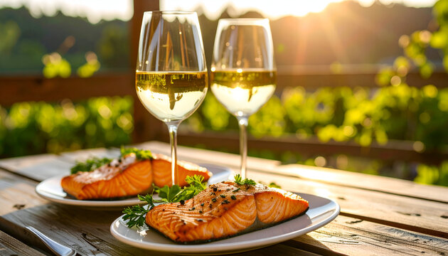 Sunset Salmon Dinner with Vineyard View.