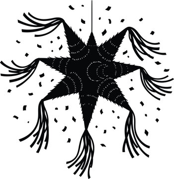 Hispanic heritage month usa silhouette vector art of black and white illustration of a starshaped piata, a traditional mexican party decoration isolated on white background eps