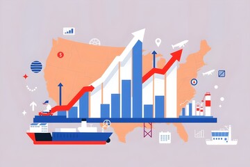US tariffs government import taxation,to increase the USA economy.Industrial Tariffs growth.Import Trade Tariffs increase.Trade war policy in development process.