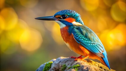 Fototapeta premium Common Kingfisher Perched on Rock — Vibrant Blue and Orange Plumage
