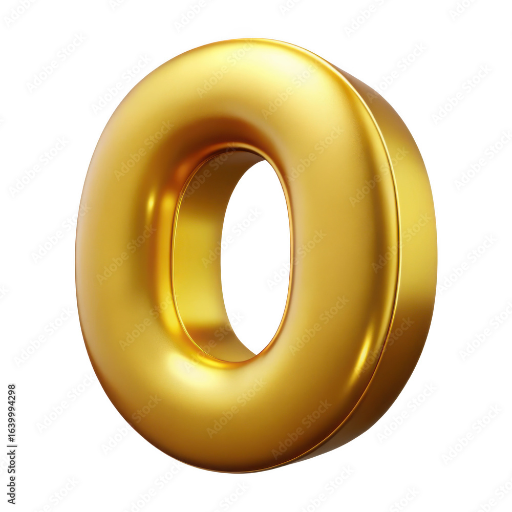Poster shiny golden letter o with realistic 3d rendering isolated on transparent background