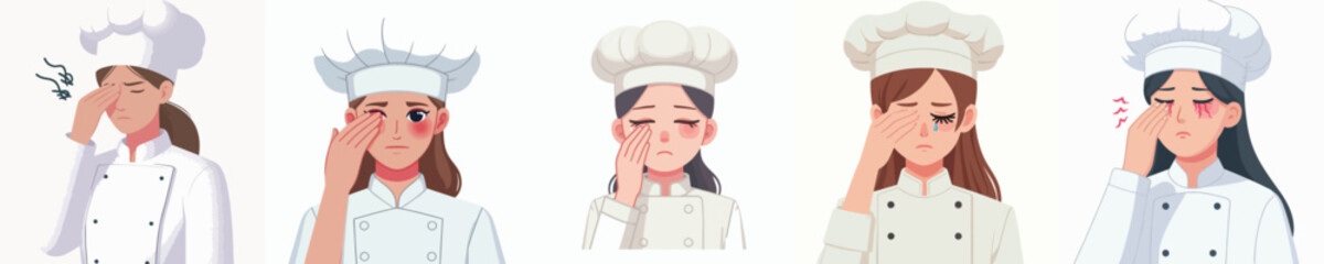 vector character of female chef having sore eyes