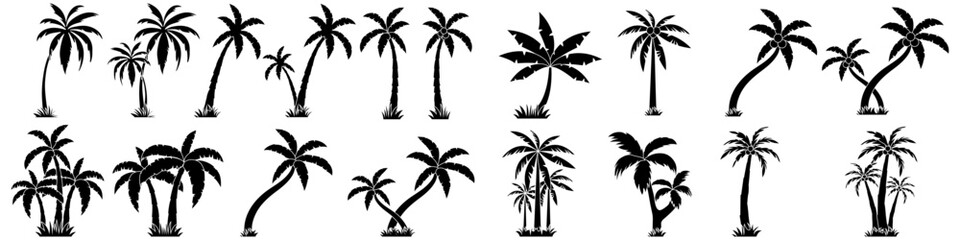 Obraz premium Coconut palm tree vector icon set. Palm Tree illustration sign collection. Palm symbol or logo.