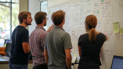 A group of team members actively discussing and thoroughly analyzing various data charts in a collaborative workspace