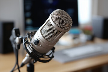 Fototapeta premium A detailed close-up captures the essence of a professional microphone