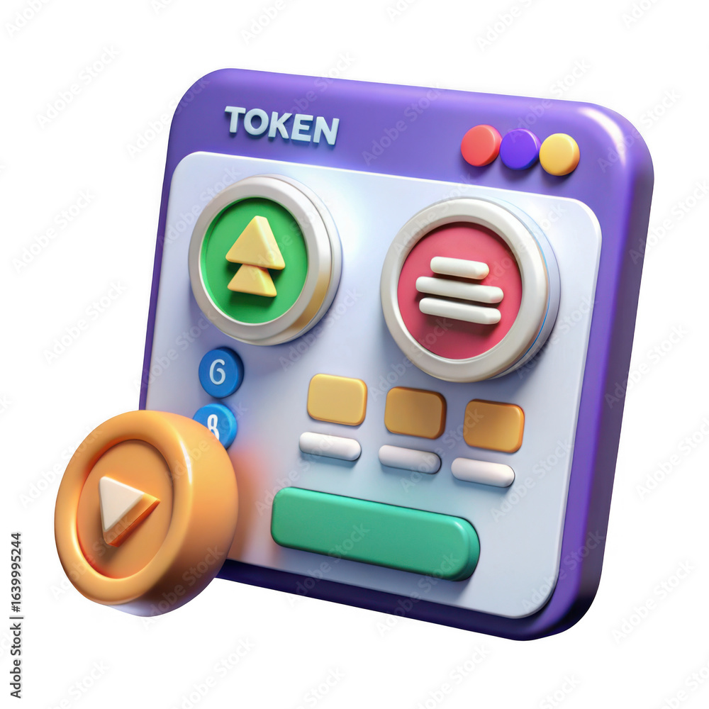 Poster stylized 3d media player interface with play button isolated on transparent background