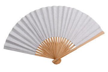 White paper hand fan with light-brown wooden ribs