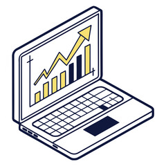 Isometric Laptop with Upward Trending Graph — Business Growth, Analytics & Financial Success Icon