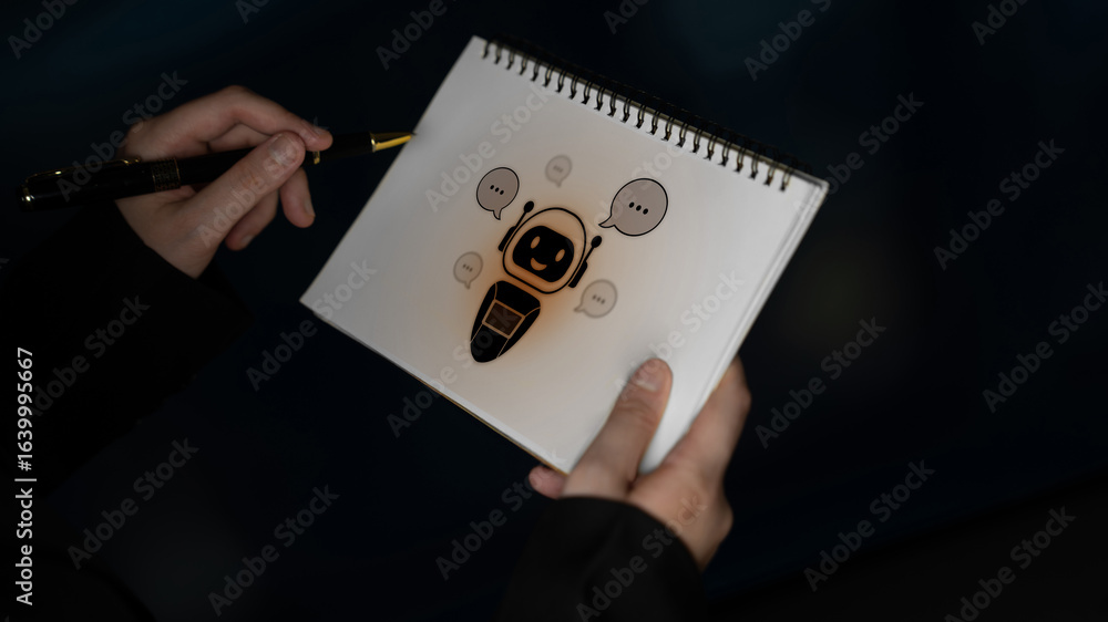 Poster ai chatbot virtual assistant interacting with users through ai conversation bubbles, symbolizing ai 