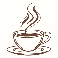 Brown Coffee Cup with Steam on a Saucer, Minimalist Style Illustration