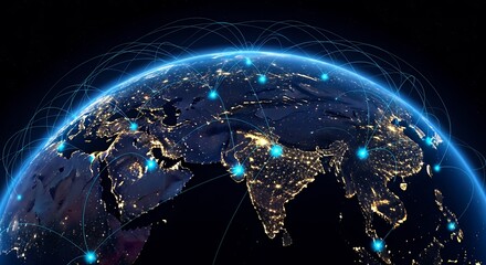 Obraz premium Global Network Connection Earth Visualization Digital Communication Technology Illustration for Business and Data Transfer Concepts