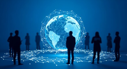 Global Network Connection with Silhouetted Figures  Digital Earth Visualization for Business and Technology Concepts 178