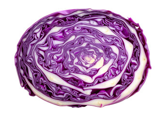Obraz premium Vibrant red cabbage halved showing intricate layers and texture isolated on transparent background