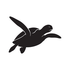 Fototapeta premium Black and white sea turtle swimming silhouette