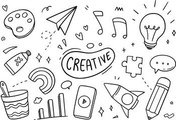 Creative element doodle on white background