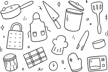 Kitchen doodle on white background. Vector illustration