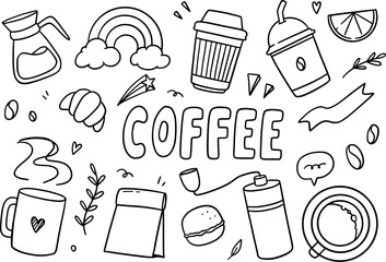Coffee doodle on white background. Coffee time Vector illustration