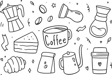 Coffee time doodle on white background. Vector illustration