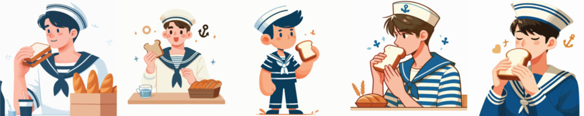 sailor character vector eating bread