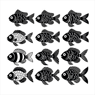 Vector art of a pattern of various fish swimming
