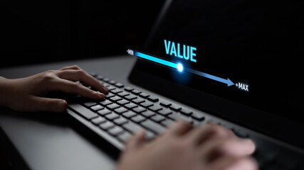 Value measurement and adjustment concept showing value, performance, and optimization level with...