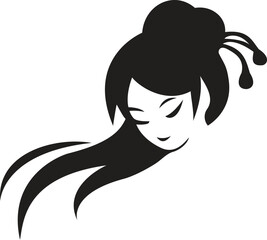 Elegant Silhouette of a Japanese Woman with Flowing Hair