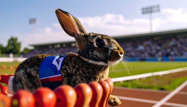 A rabbit in a race at a stadium