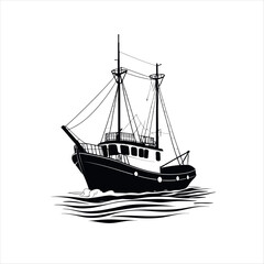 Naklejka premium Vector art of black and white illustration of a boat 