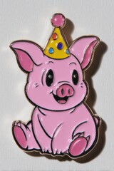Whimsical pastel pink piglet enamel pin celebrating joy and community spirit