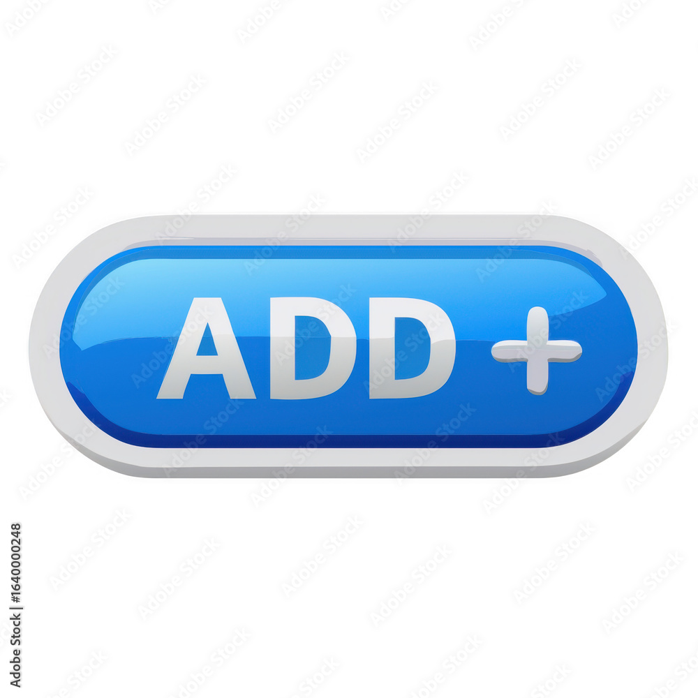 Poster blue add button isolated on transparent background
