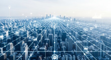 Smart City Data Network Visualization  Futuristic Urban Landscape with Digital Overlay for Technology and Innovation Concepts 176