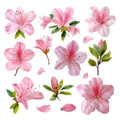 Pink azalea flowers, various stages,  detailed arrangement