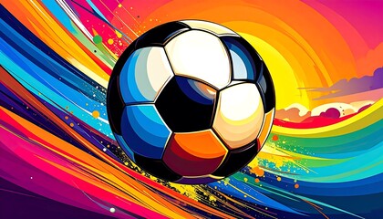 Colorful soccer ball in vibrant motion