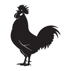Rural Rooster Silhouette – Rooster Vector Shape for Agricultural and Country Style Art – Black Vector of Rooster

