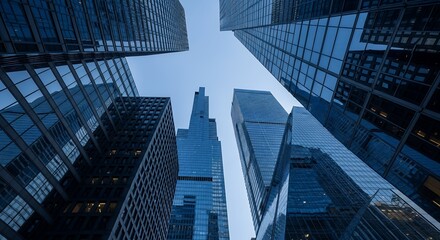 Fototapeta premium Stunning Low Angle View of Modern Skyscrapers in a Cityscape Architecture Photography for Business and Urban Design Inspiration