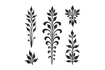 Elegant black flourishes and floral ornaments on white background