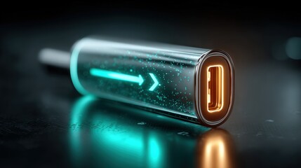 USB-C connector prism with glowing data flow arrows in a clean environment