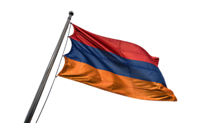 Armenian flag waving in the wind isolated on transparent background, a symbol of pride